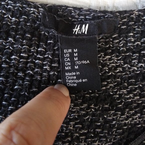 H&M | Black with White Cotton Tunic Sweater | M | Business Casual Classic - Picture 7 of 12